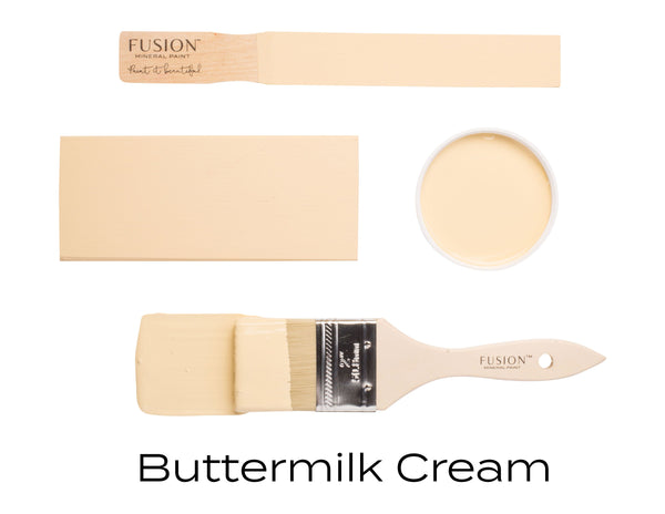 Buttermilk Cream Fusion Mineral Paint warm creamy pale yellow painted color swatch