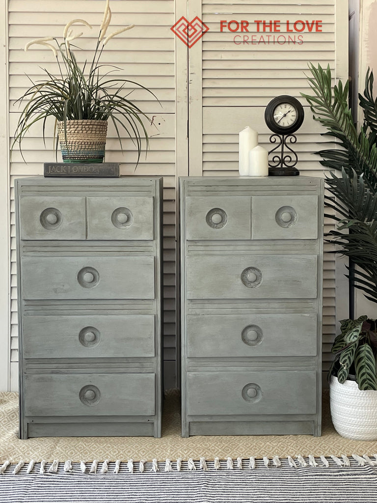 Miss Mustard Seed’s Milk Paint Bergere pale grey blue with brown wax For the Love Creations