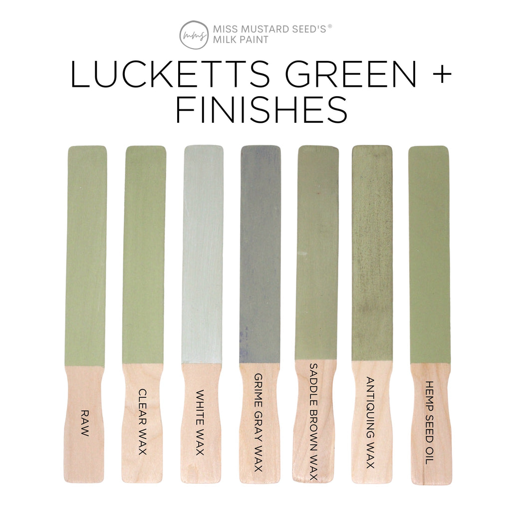 MMS Milk Paint Luckett’s Green painted sticks with coloured wax finishes