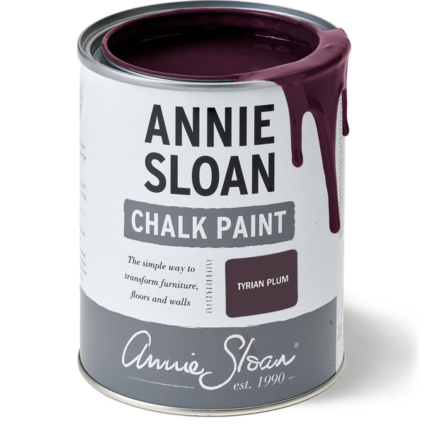 Can of Annie Sloan Chalk Paint in Tyrian Plum color on a white background