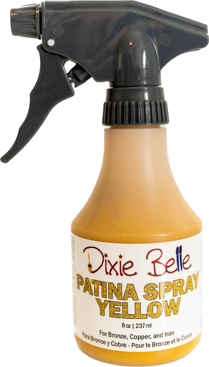 Yellow Patina spray Dixie Belle aged metal faux finish decorative finish 