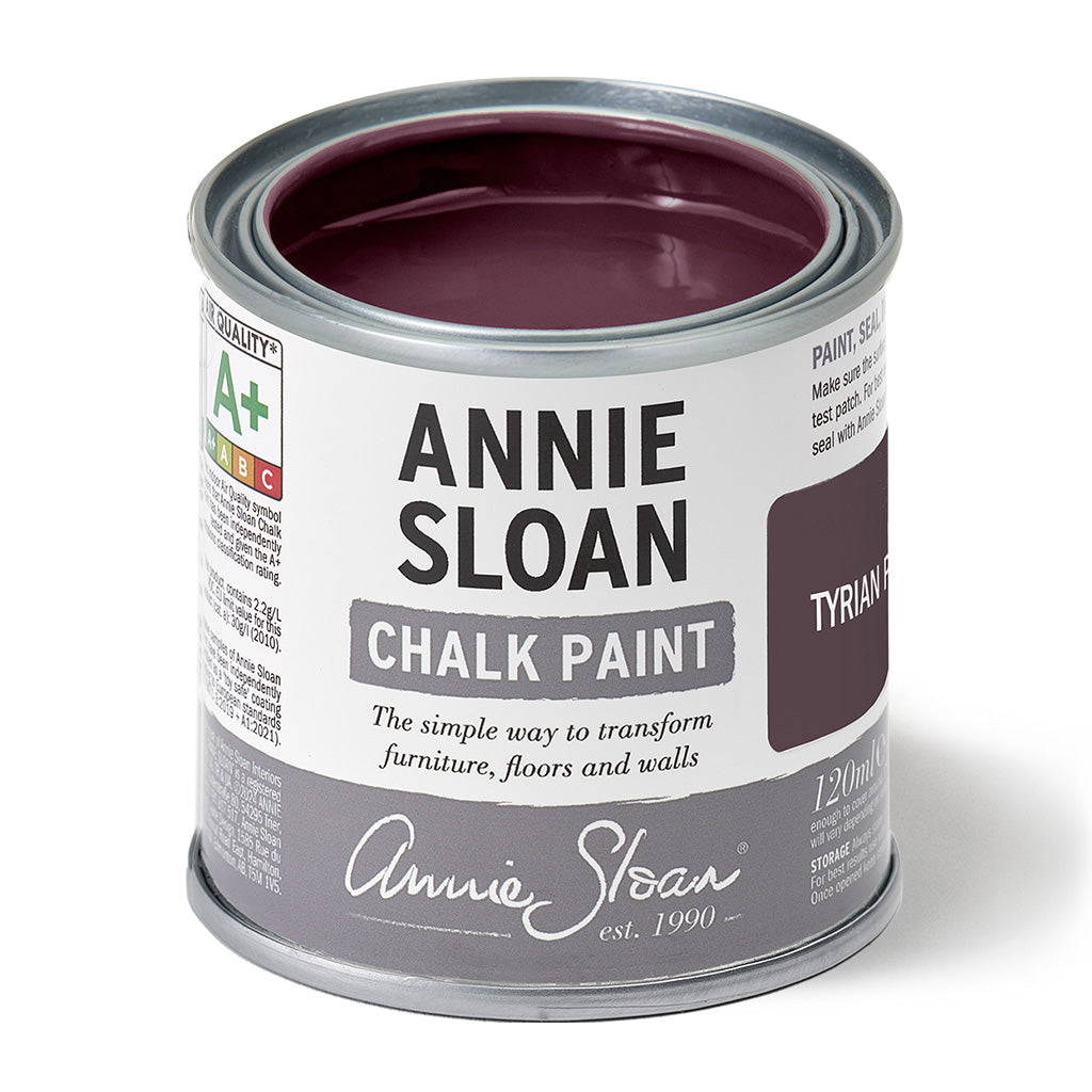 Can of Annie Sloan Chalk Paint in Tyrian Purple on a white background