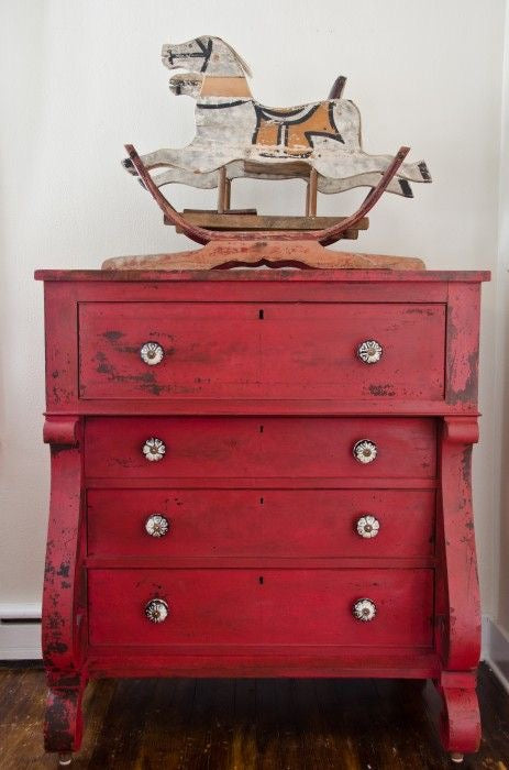 MMS Milk Paint Tricycle bright red painted dresser