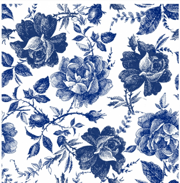Sketched Blue Flowers rice decoupage paper blue roses 30 x 32cm Belles and Whistles