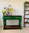Dixie Belle Evergreen vivid Kelly green painted console table chalk paint