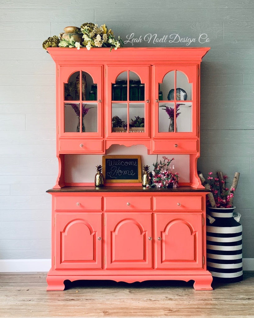 Dixie Belle Flamingo coral orange pink painted hutch  chalk paint