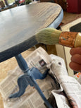 Dixie Belle Glaze Whitewash in use over Bunker Hill Blue chalk paint Elite retailer Australia 