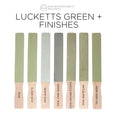 MMS Milk Paint Luckett’s Green painted sticks with coloured wax finishes