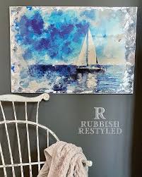 Redesign with Prima decor transfer On a Voyage sailboat on ocean scene blue sky watercolour-like Australian stockist For the Love Creations