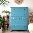 Silk all in one mineral paint Harbor 475ml mid-tone sea blue painted dresser  For the Love  Creations Australian stockist