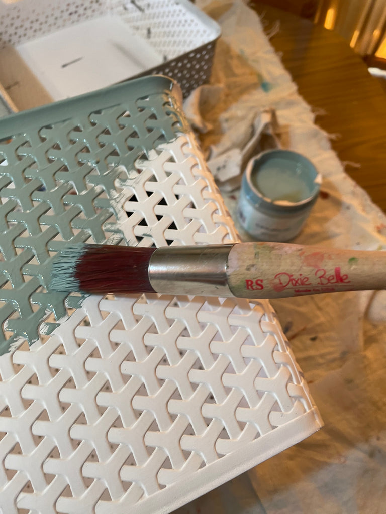 Dixie Belle Round small brush in use synthetic bristle from Aussie retailer For the Love Creations